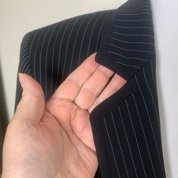 Kasper Petite Size 14P Women's Pinstripe Blazer Jacket Black Classic Business - Picture 4 of 8